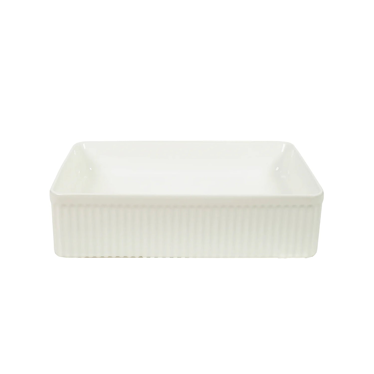 CLAYA Lucid-50 Fluted Rectangle Ceramic Above Counter Basin – Gloss White