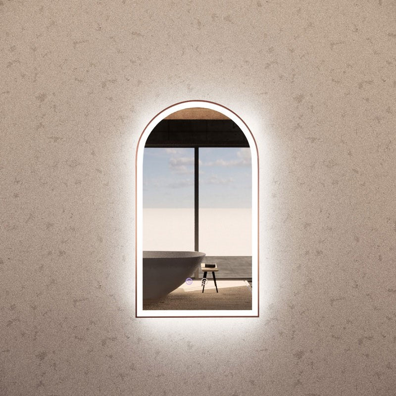 Brushed Copper Framed Arch LED Mirror - 450mm | 600mm