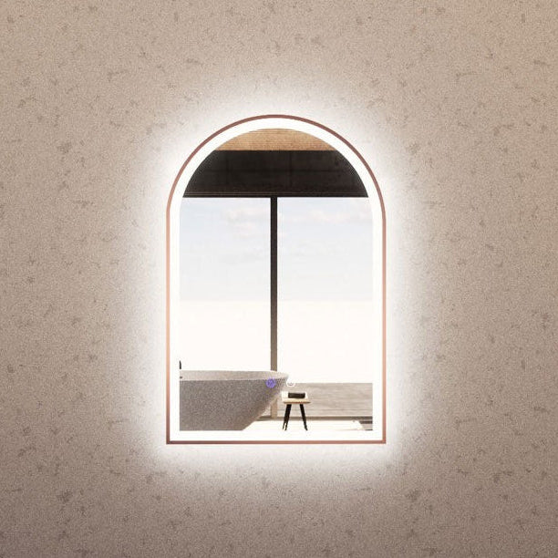 Brushed Copper Framed Arch LED Mirror - 450mm | 600mm