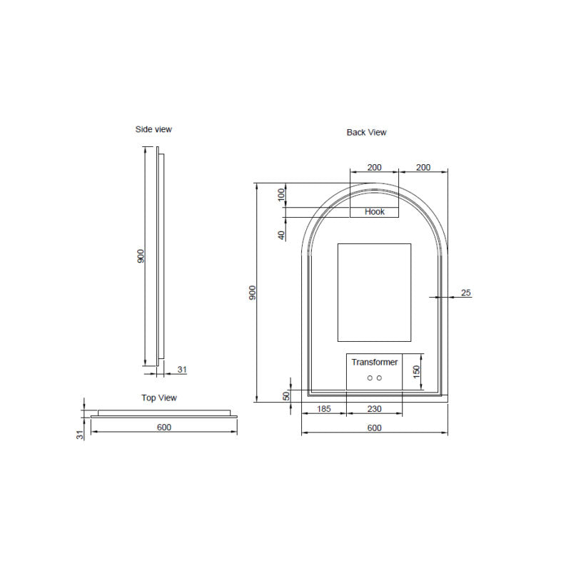 Brushed Copper Framed Arch LED Mirror - 450mm | 600mm