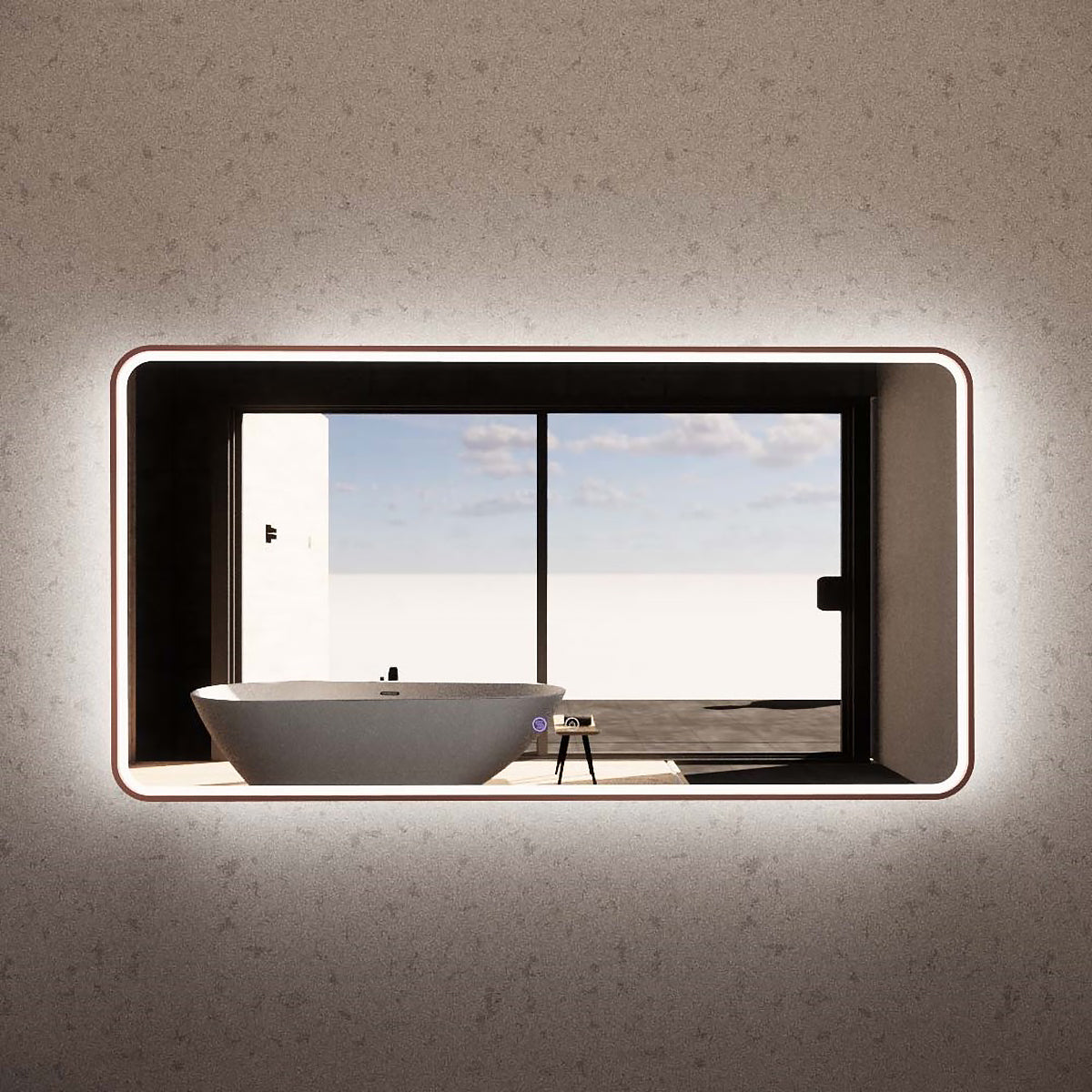 Front & Back-Lit Framed Rectangle LED Mirror in Brushed Copper - 600mm | 900mm | 1200mm | 1500mm