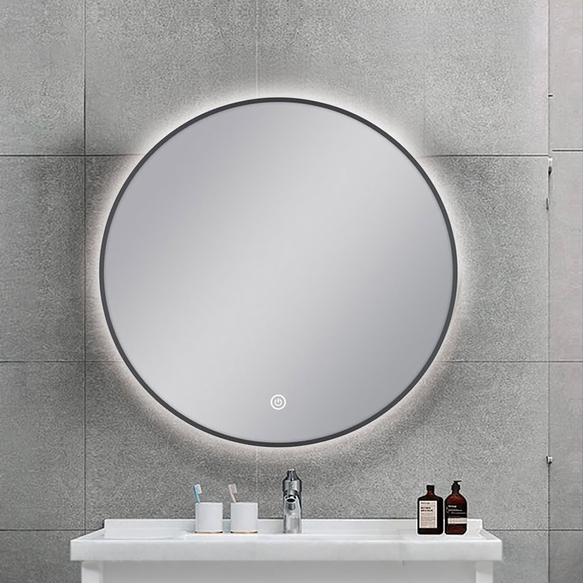 Carysil 750mm Round LED Bathroom Mirror - Gunmetal Framed