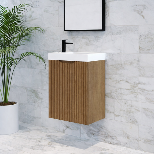 Vienna 450mm Solid Timber Wall Hung Vanity with Polymarble Top - Timber