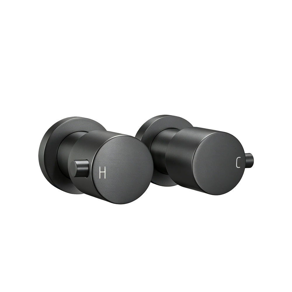 Brass Circle Wall Taps One Pair - Black