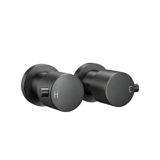 Brass Circle Wall Taps One Pair - Black