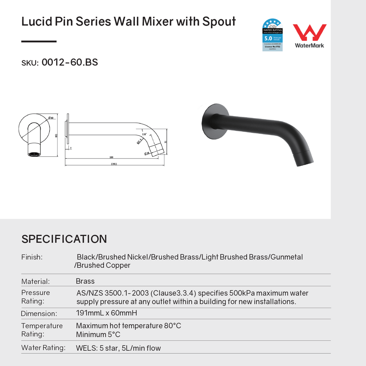 Solid Brass Wall Spout with Flat Back Plate - Brushed Brass | LUCID PIN