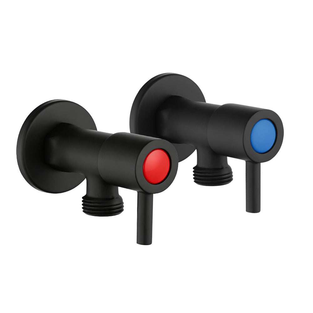 Solid Brass Toilet Stop Tap One Pair – Round 1/4 Turn – Black