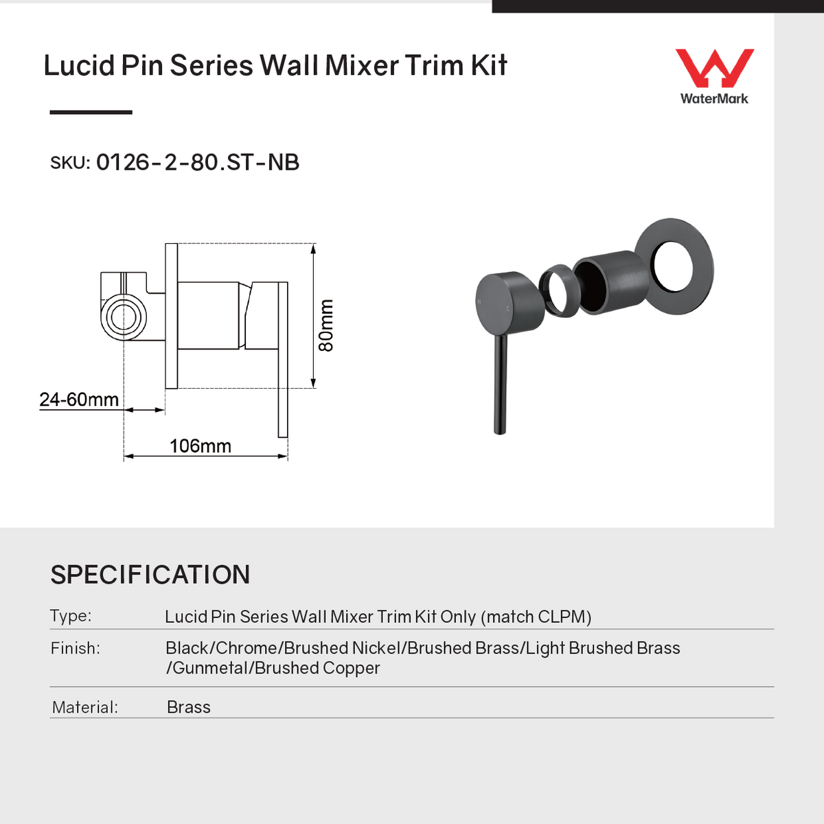 Solid Brass Wall Mixer Tap Trim Kit (Match CLPM) - Chrome | LUCID PIN