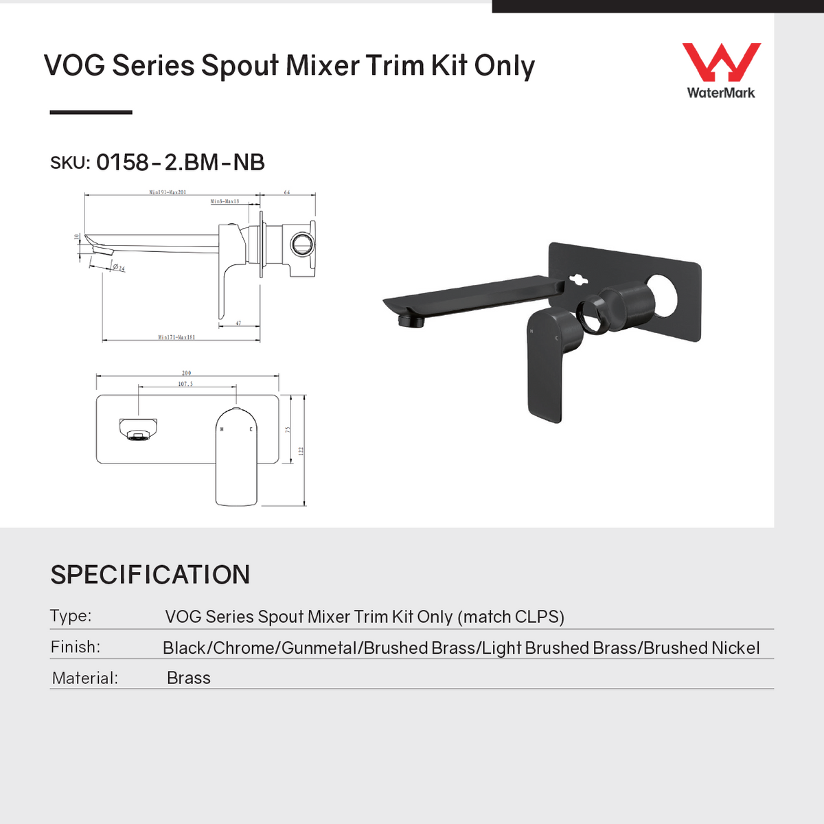 Solid Brass Basin/ Bath Mixer Trim Kit (Match CLPS) - Chrome Silver | VOG