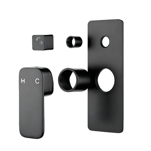 Solid Brass Wall Mixer Tap with Diverter Trim Kit (Match CLPD) - Black | IVANO