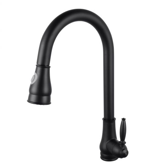 Solid Brass Pull Out 2 Water Flow Patterns Vintage Kitchen Mixer - Black