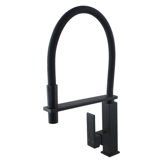 Solid Brass Pull Out Square Kitchen Mixer - Black