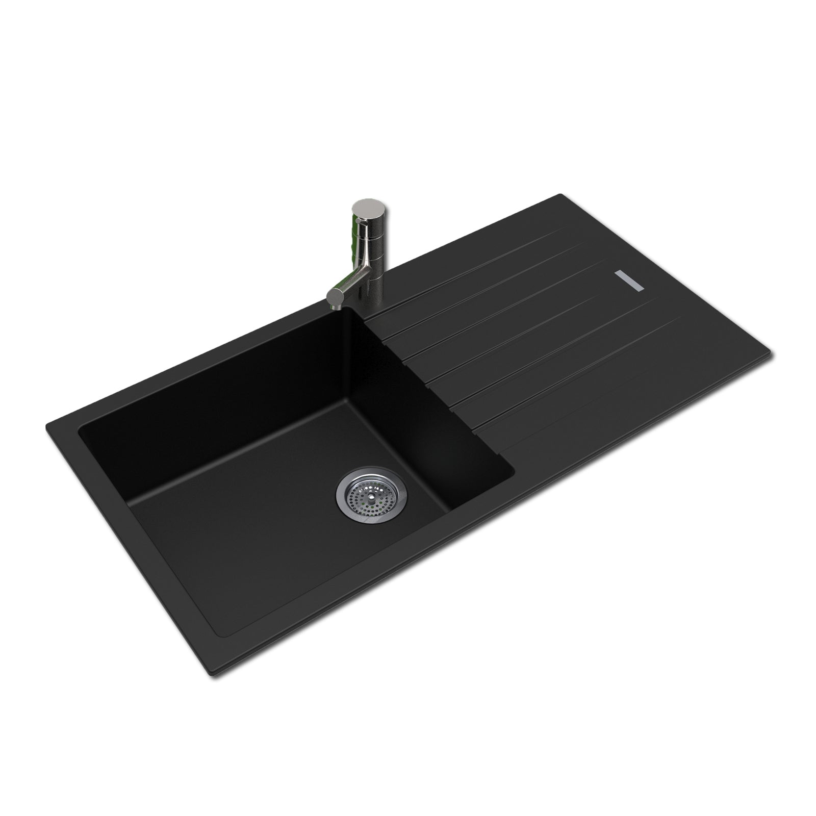 Granite Arete Stone Single Bowl Kitchen Sink with Drain Board - Black