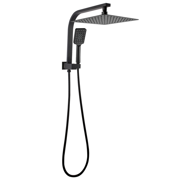 Stainless Steel & Solid Brass - 10" Square Twin Rail Shower - Black