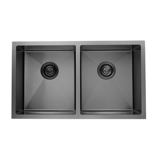 Stainless Steel 770x450x215mm Double Bowl Kitchen Sink - Gunmetal Grey