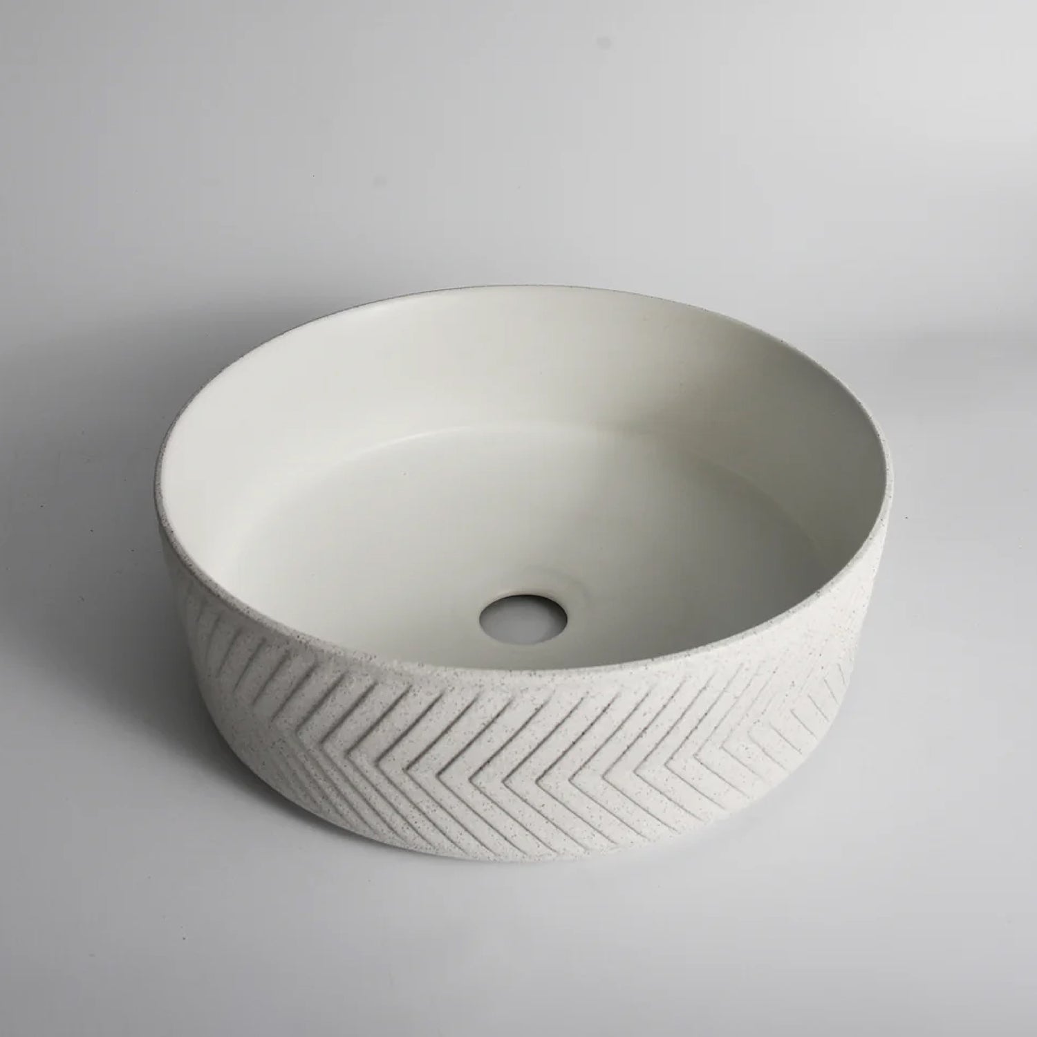 CLAYA P-Arrow-36 Round Ceramic Above Counter Basin - Textured Matte White
