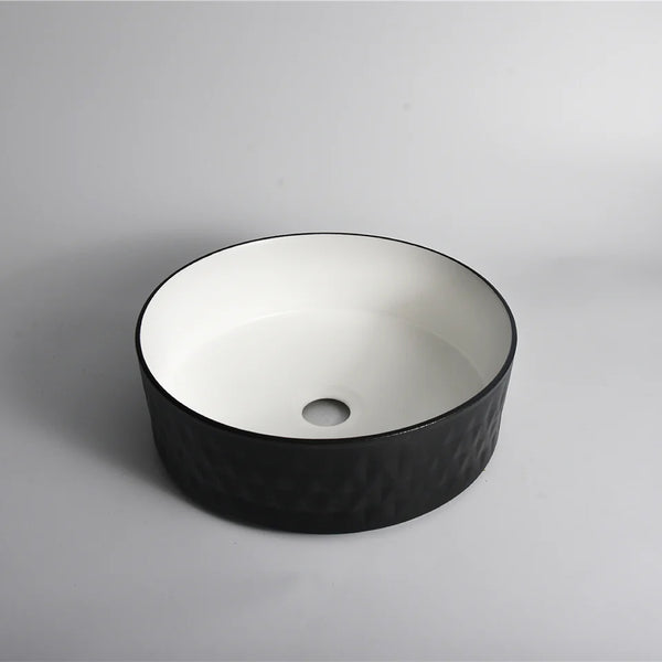 CLAYA Polar-Diamond-36 Round Ceramic Above Counter Basin - Textured Matte Black