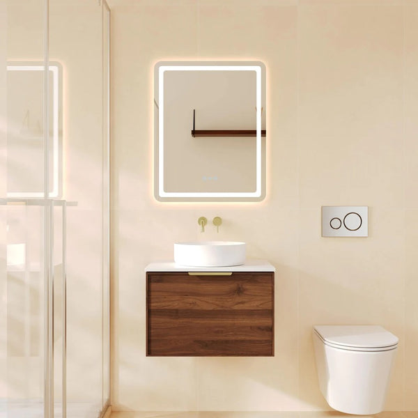 Paris 590mm Wall Hung Vanity with Choice of Handle Finish - Walnut Woodmatt