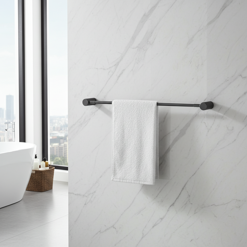 CADDENCE Single Towel Rail - Brass 800mm - Gunmetal Grey