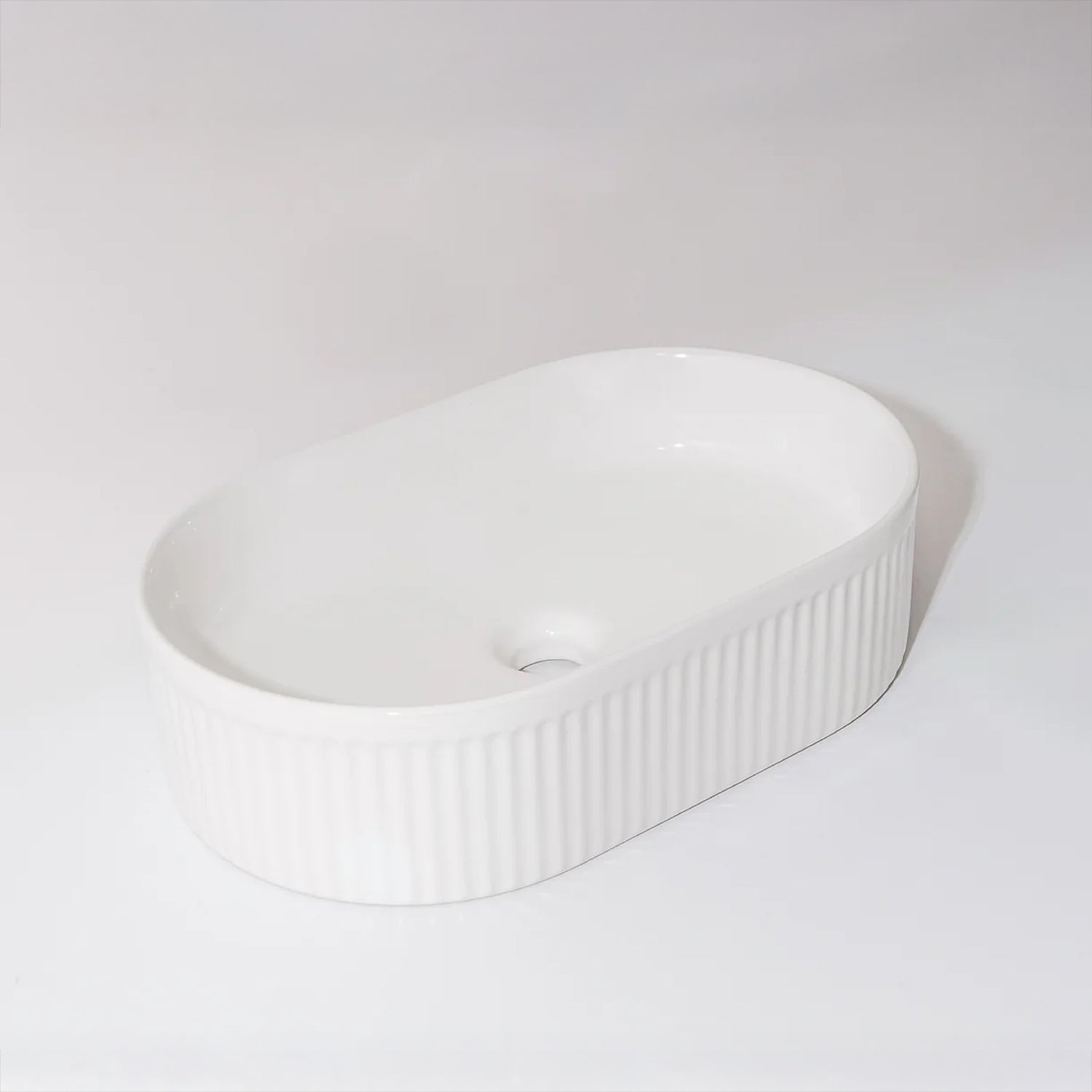 CLAYA Pill-49 Fluted Ceramic 490mm Above Counter Basin – Gloss White