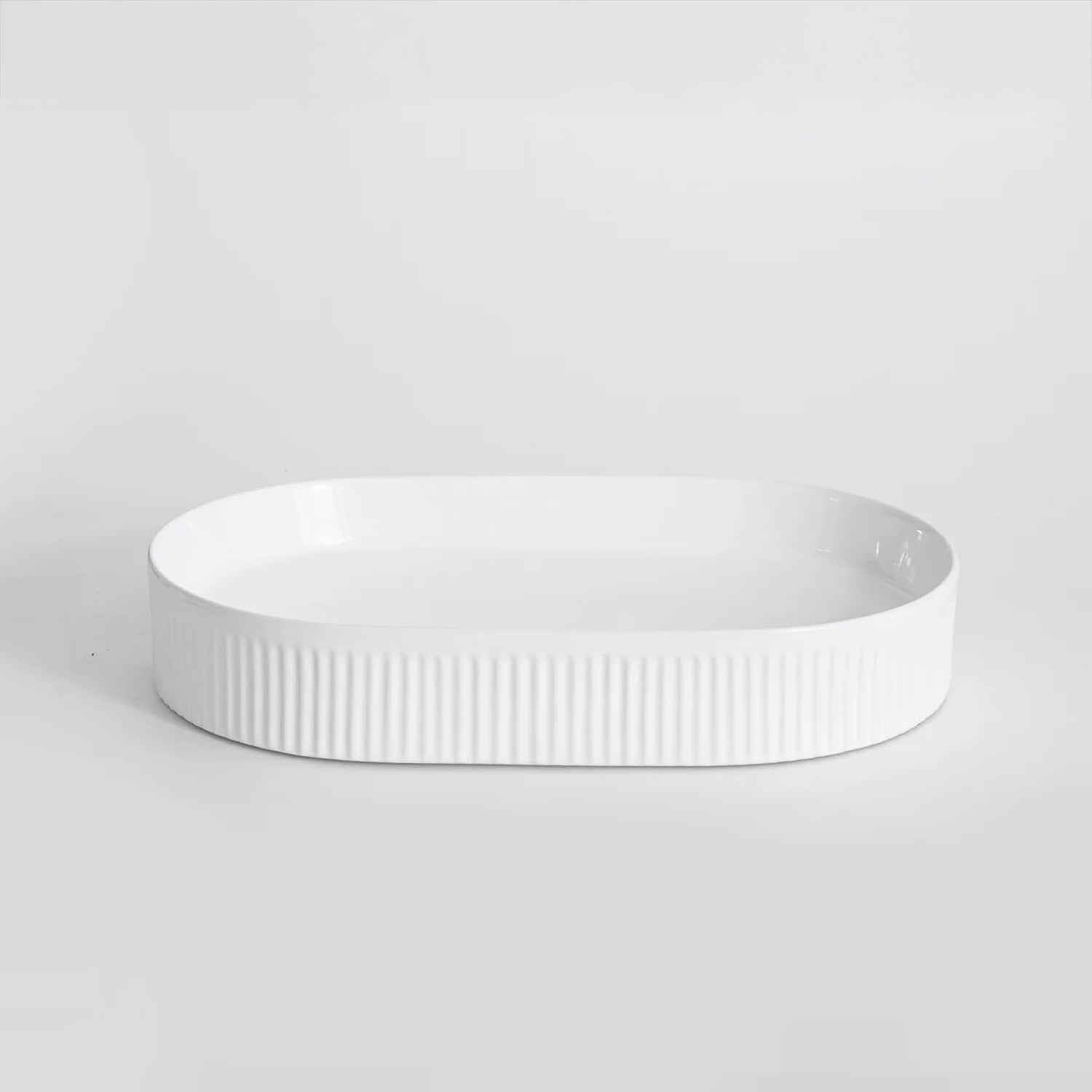 CLAYA Pill-58 Fluted Ceramic 580mm Above Counter Basin – Gloss White