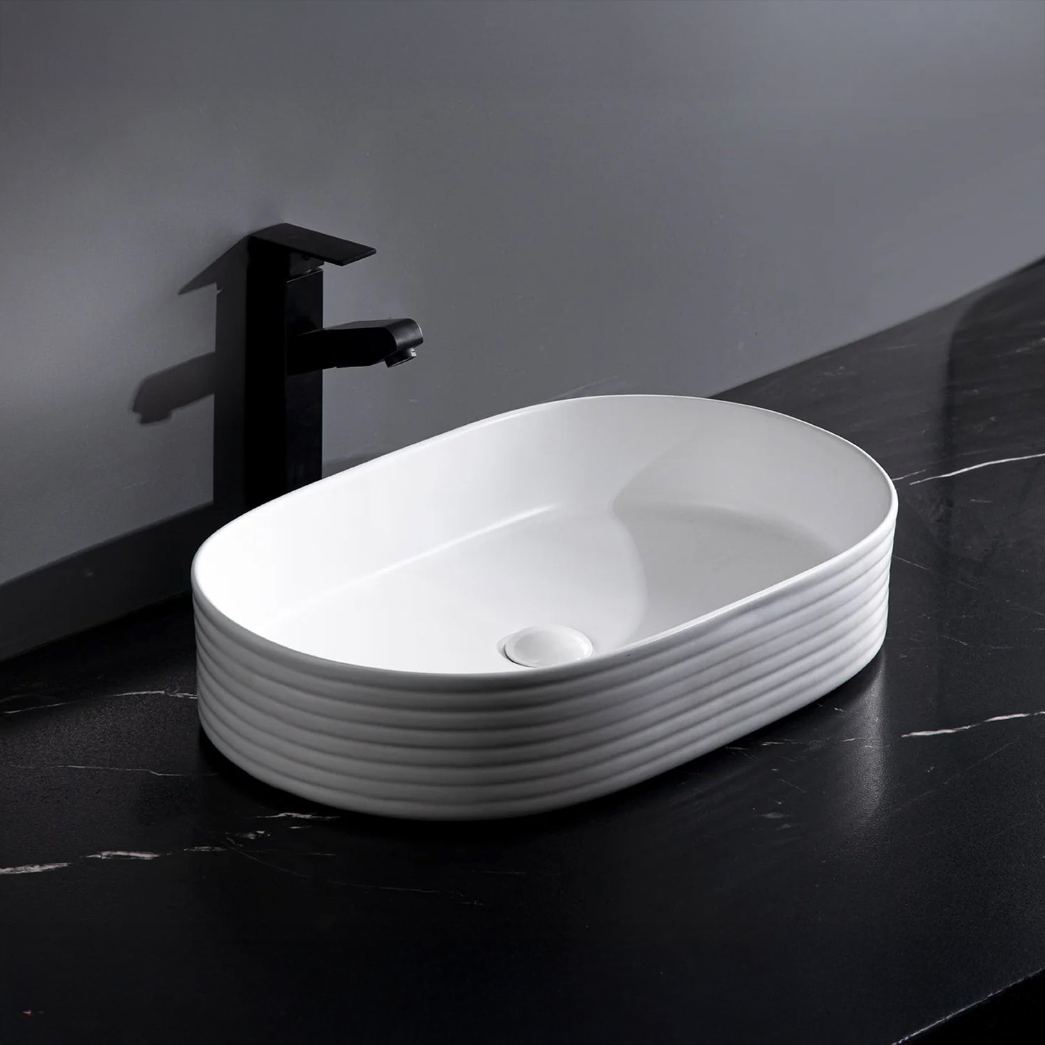 CLAYA Pill-60 Fluted Ceramic 605mm Above Counter Basin – Matte White