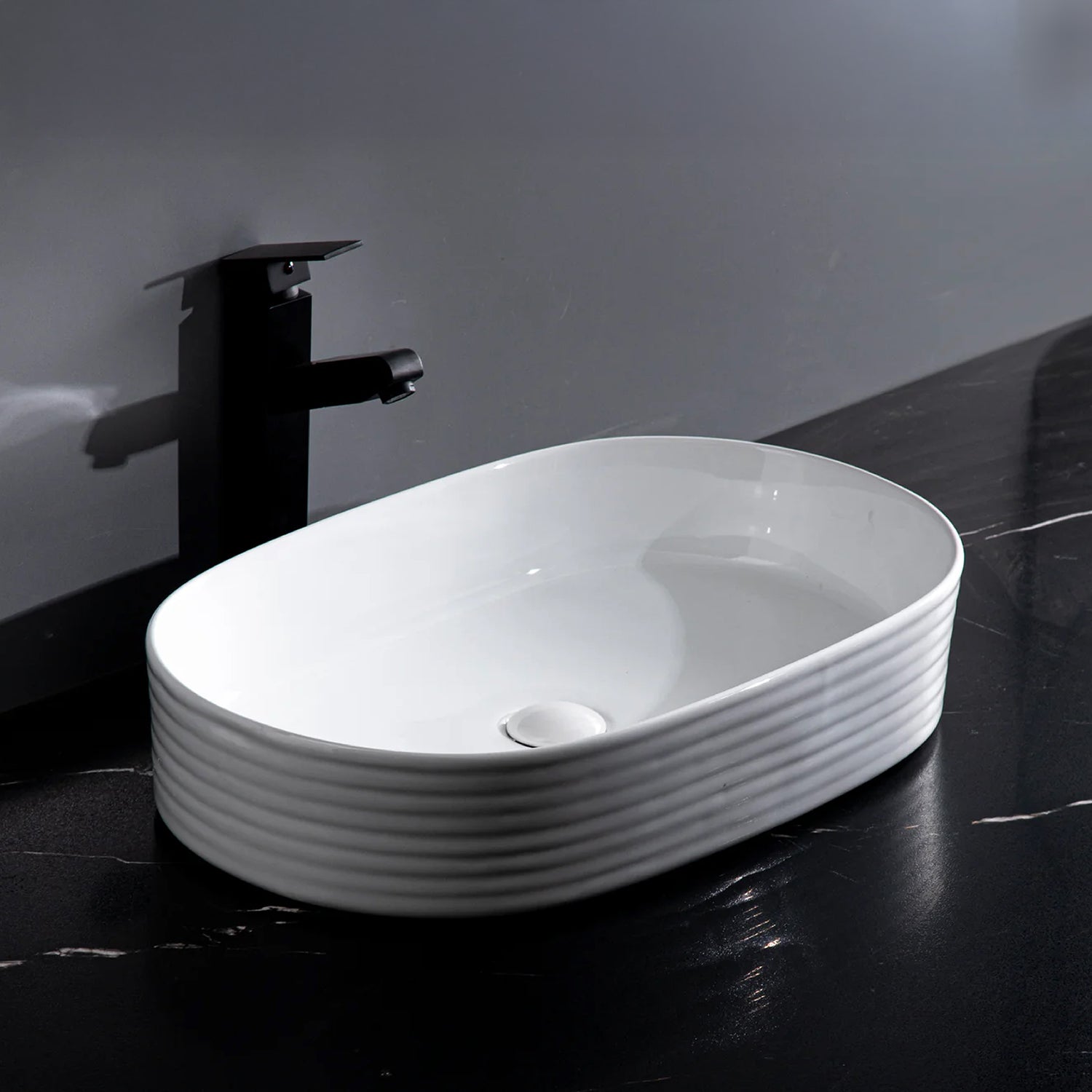 CLAYA Pill-60 Fluted Ceramic 605mm Above Counter Basin – Gloss White