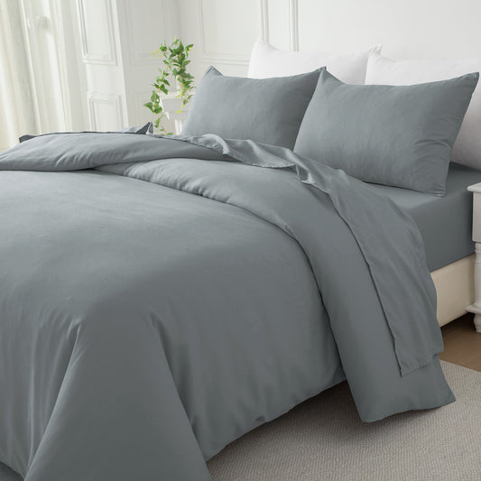 Bellemosa Brushed Microfibre Quilt Cover Set - Quilt Cover & Pillowcases - Charcoal Grey
