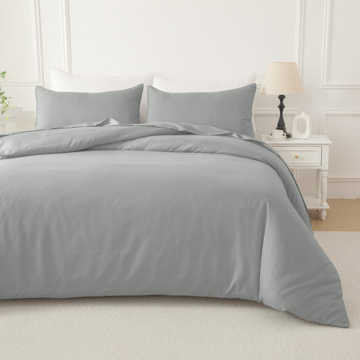 Bellemosa Premium Cotton Quilt Cover Set - Quilt Cover & Pillowcases - Light Grey