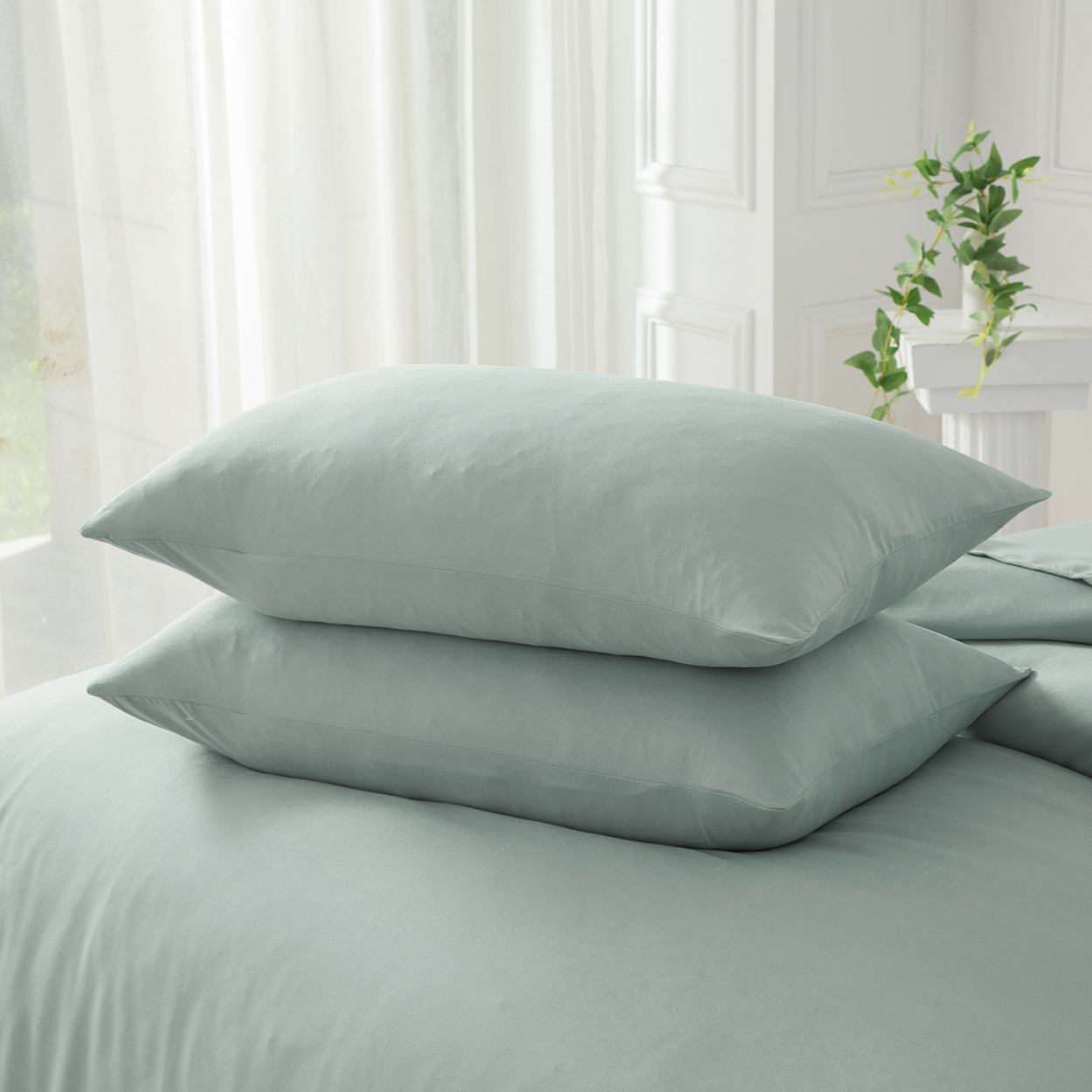 Bellemosa Brushed Microfibre Bed Sheets Set - Flat Sheet | Fitted Sheet | Pillowcases - Coastal Sage