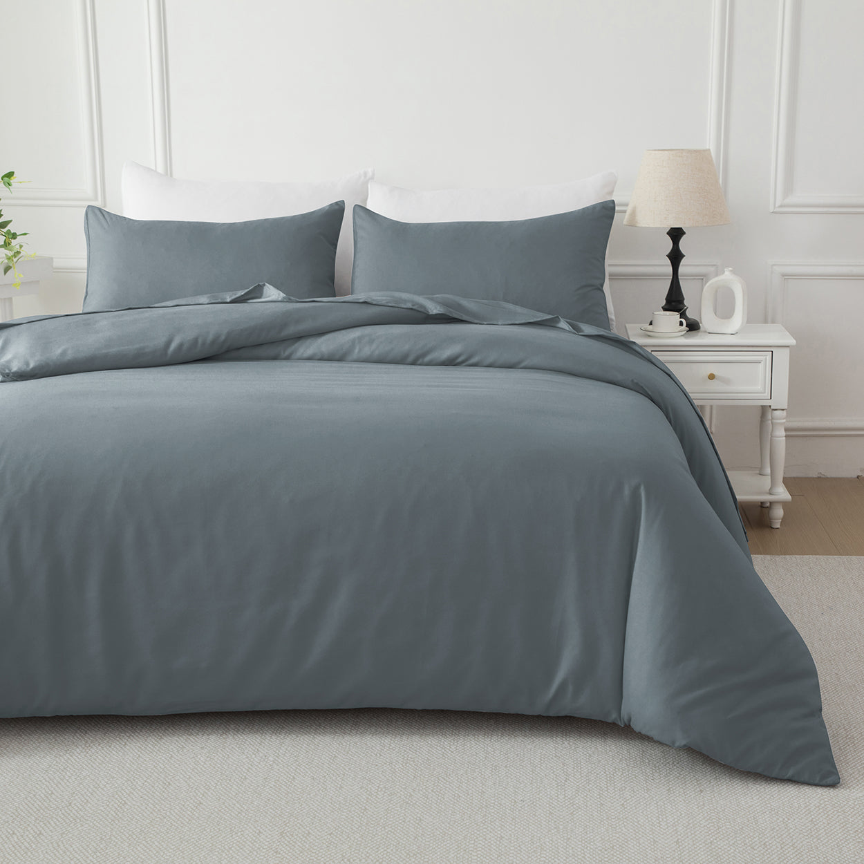 Bellemosa Premium Cotton Quilt Cover Set - Quilt Cover & Pillowcases - Charcoal Grey