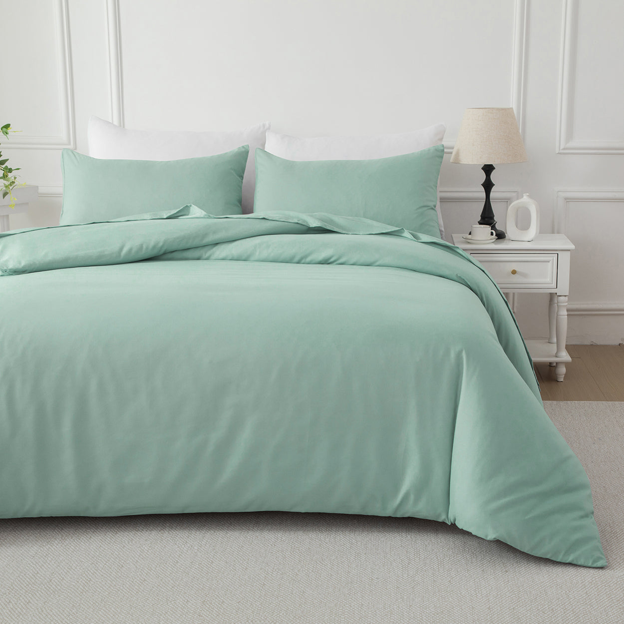 Bellemosa Brushed Microfibre Quilt Cover Set - Quilt Cover & Pillowcases - Sage Green