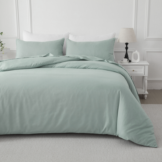 Bellemosa Brushed Microfibre Quilt Cover Set - Quilt Cover & Pillowcases - Coastal Sage