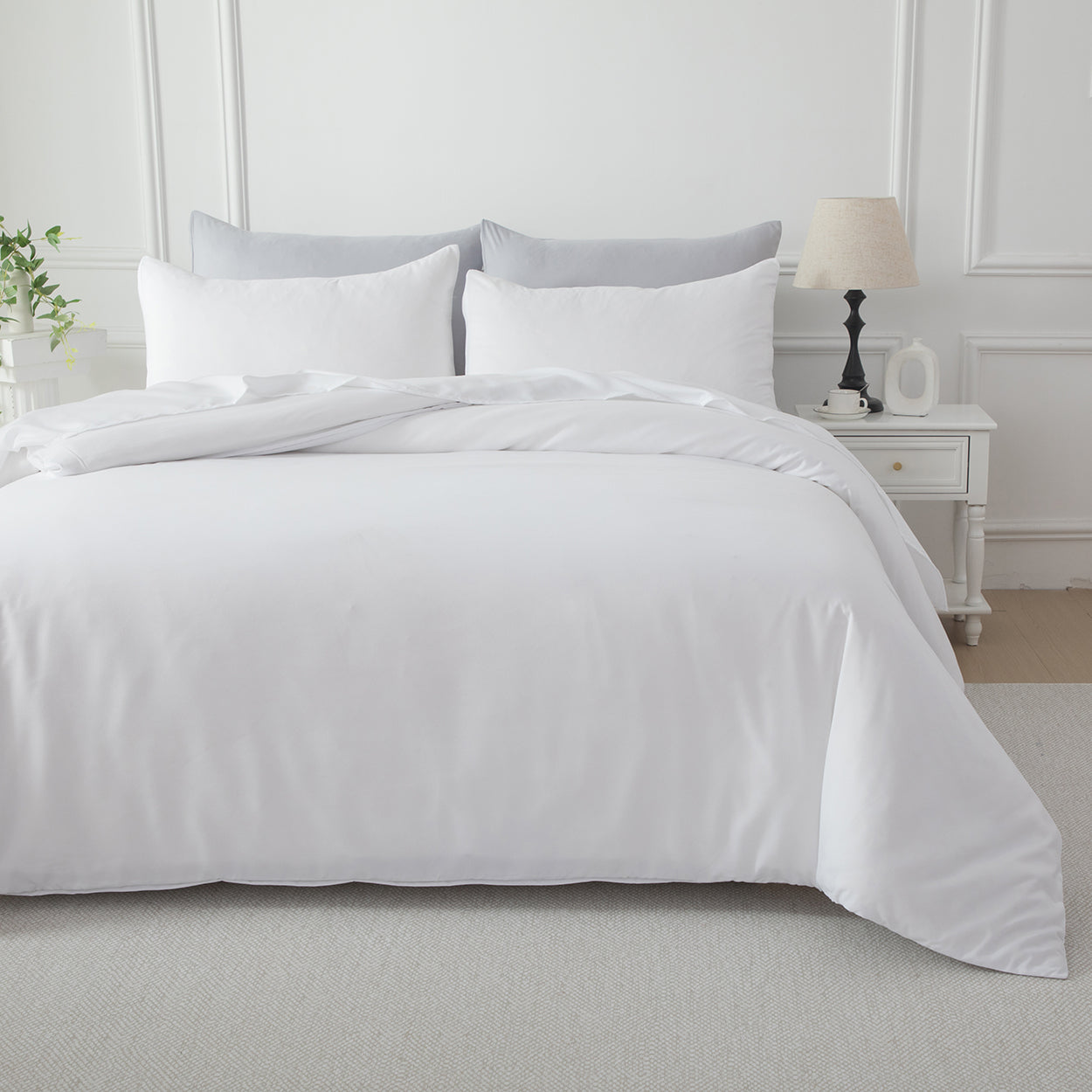 Bellemosa Brushed Microfibre Quilt Cover Set - Quilt Cover & Pillowcases - Classic White