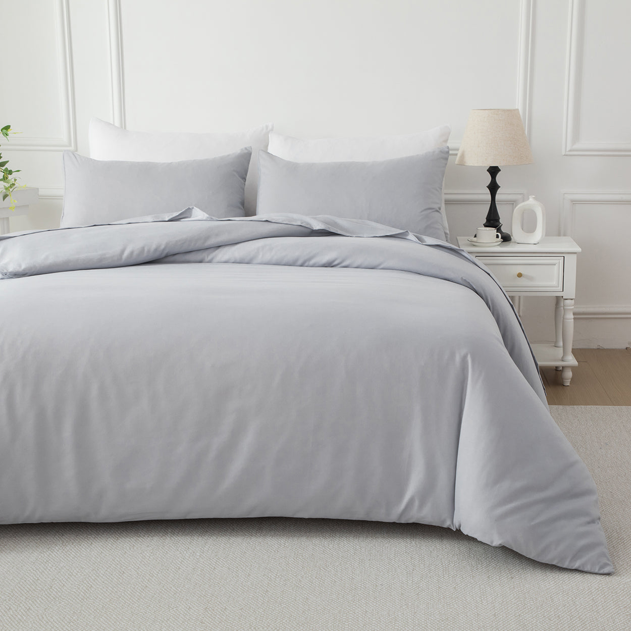 Bellemosa Brushed Microfibre Quilt Cover Set - Quilt Cover & Pillowcases - Light Grey