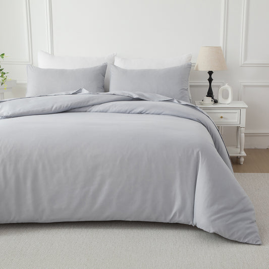 Bellemosa Brushed Microfibre Quilt Cover Set - Quilt Cover & Pillowcases - Light Grey