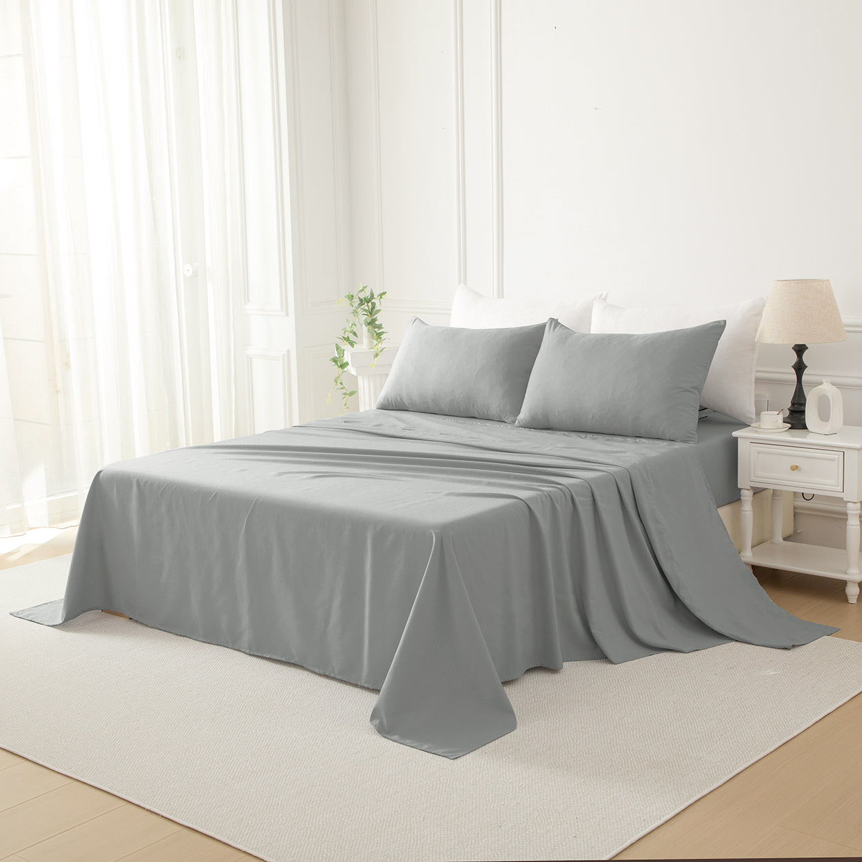 Bellemosa Premium Cotton Flat Sheet- Light Grey