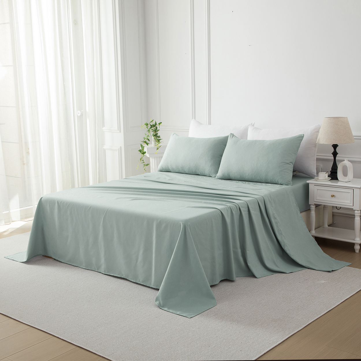 Bellemosa Brushed Microfibre Flat Sheet - Coastal Sage