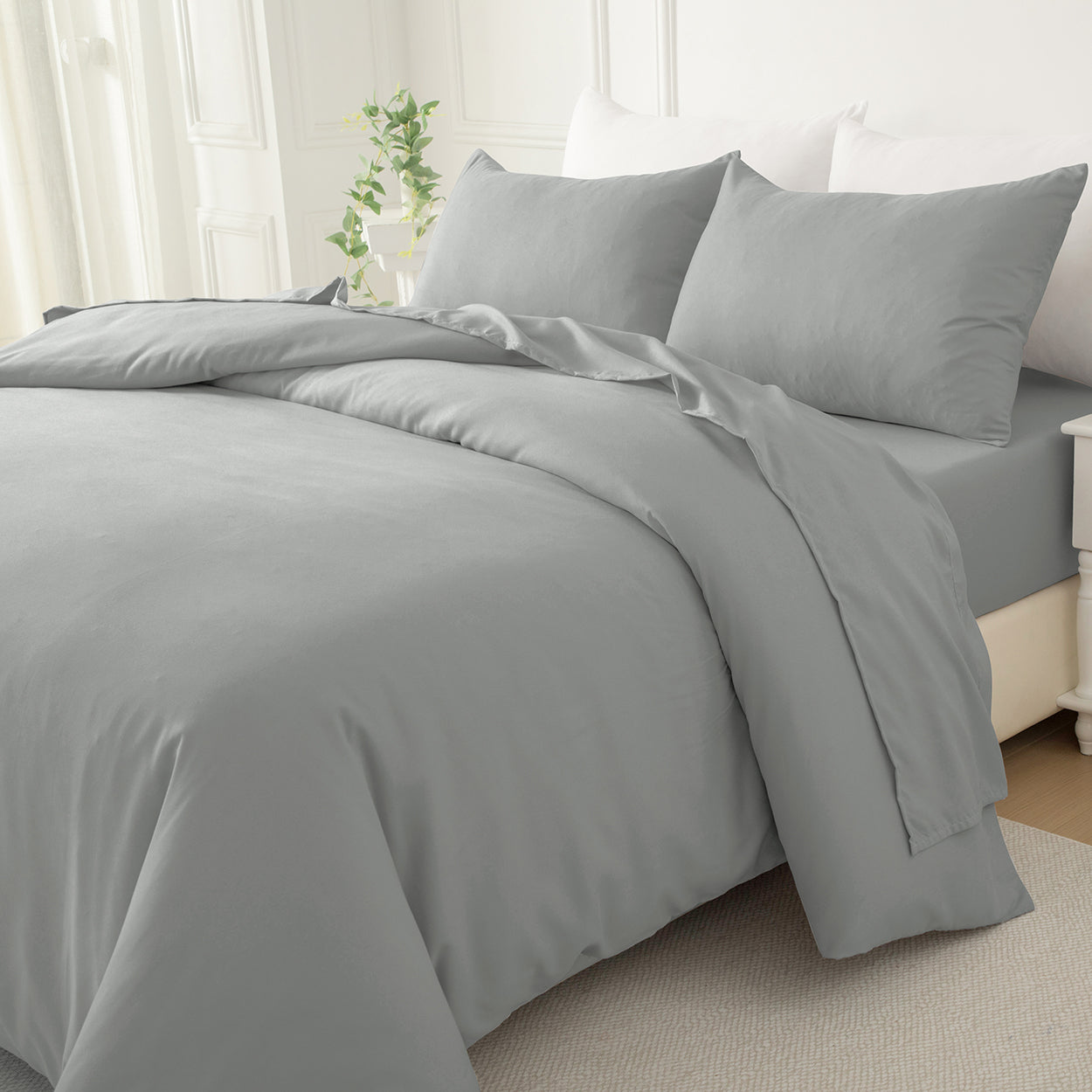Bellemosa Premium Cotton Quilt Cover Set - Quilt Cover & Pillowcases - Light Grey