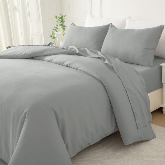 Bellemosa Premium Cotton Quilt Cover Set - Quilt Cover & Pillowcases - Light Grey