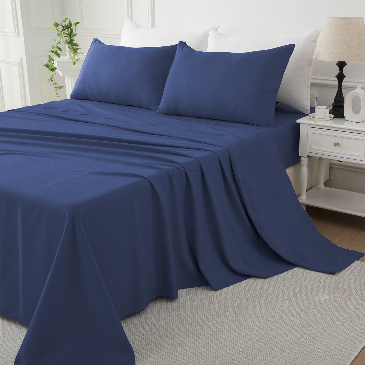 Bellemosa Brushed Microfibre Flat Sheet - Navy Blue