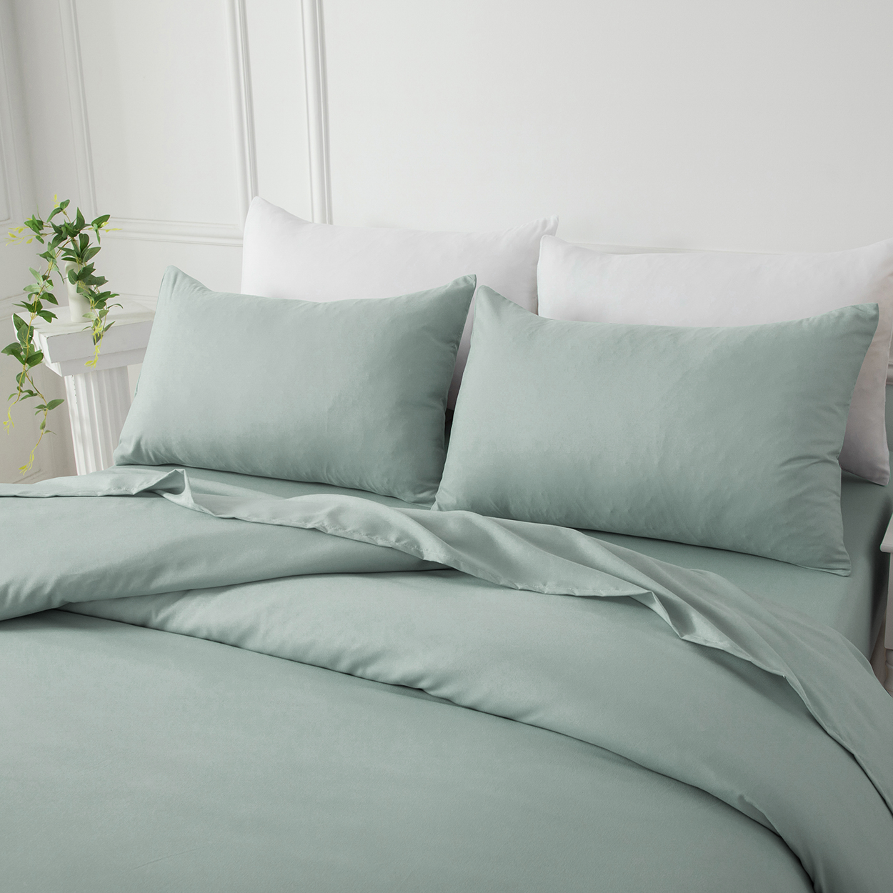 Bellemosa Brushed Microfibre Bed Sheets Set - Flat Sheet | Fitted Sheet | Pillowcases - Coastal Sage