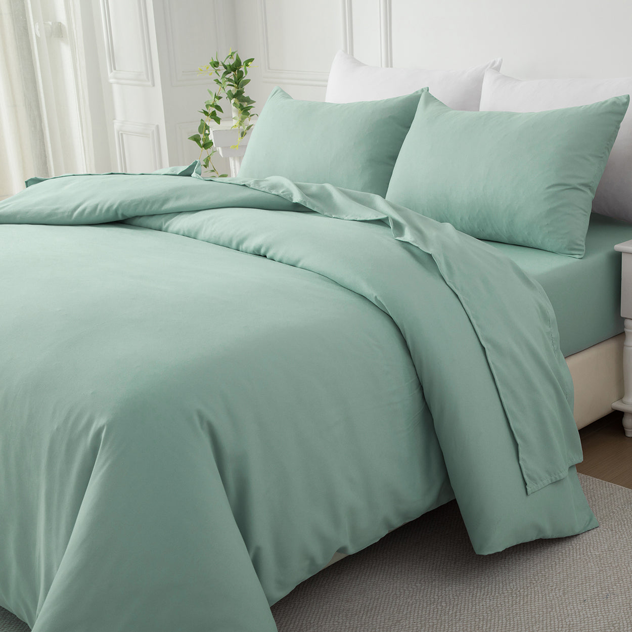 Bellemosa Brushed Microfibre Quilt Cover Set - Quilt Cover & Pillowcases - Sage Green