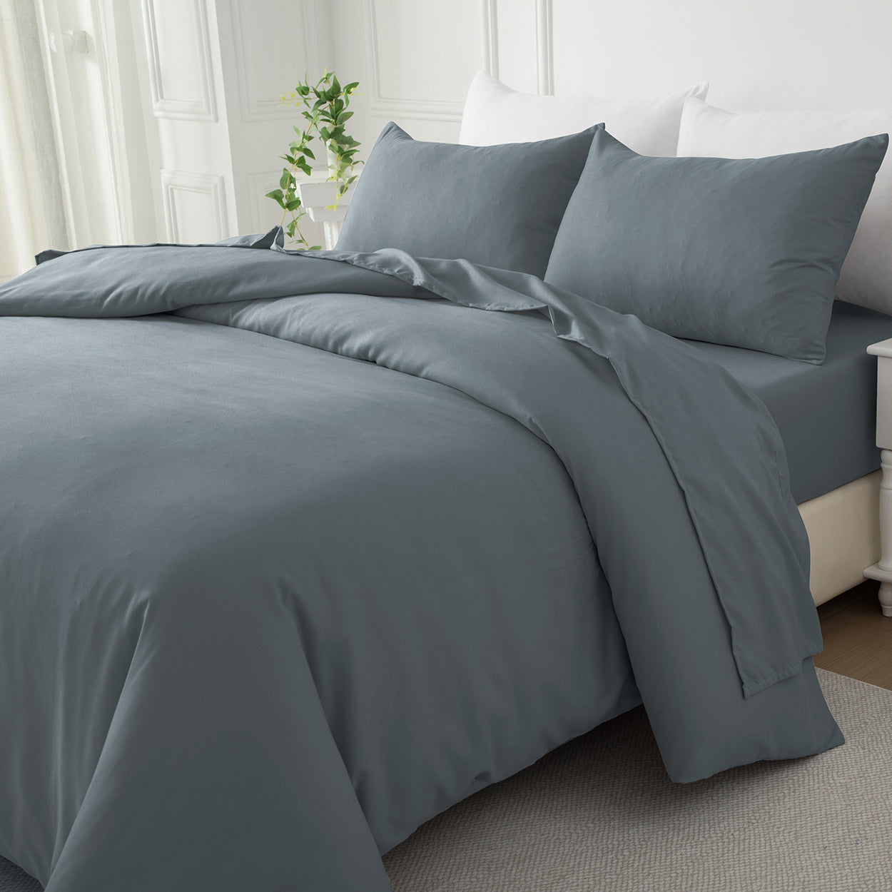 Bellemosa Premium Cotton Quilt Cover Set - Quilt Cover & Pillowcases - Charcoal Grey