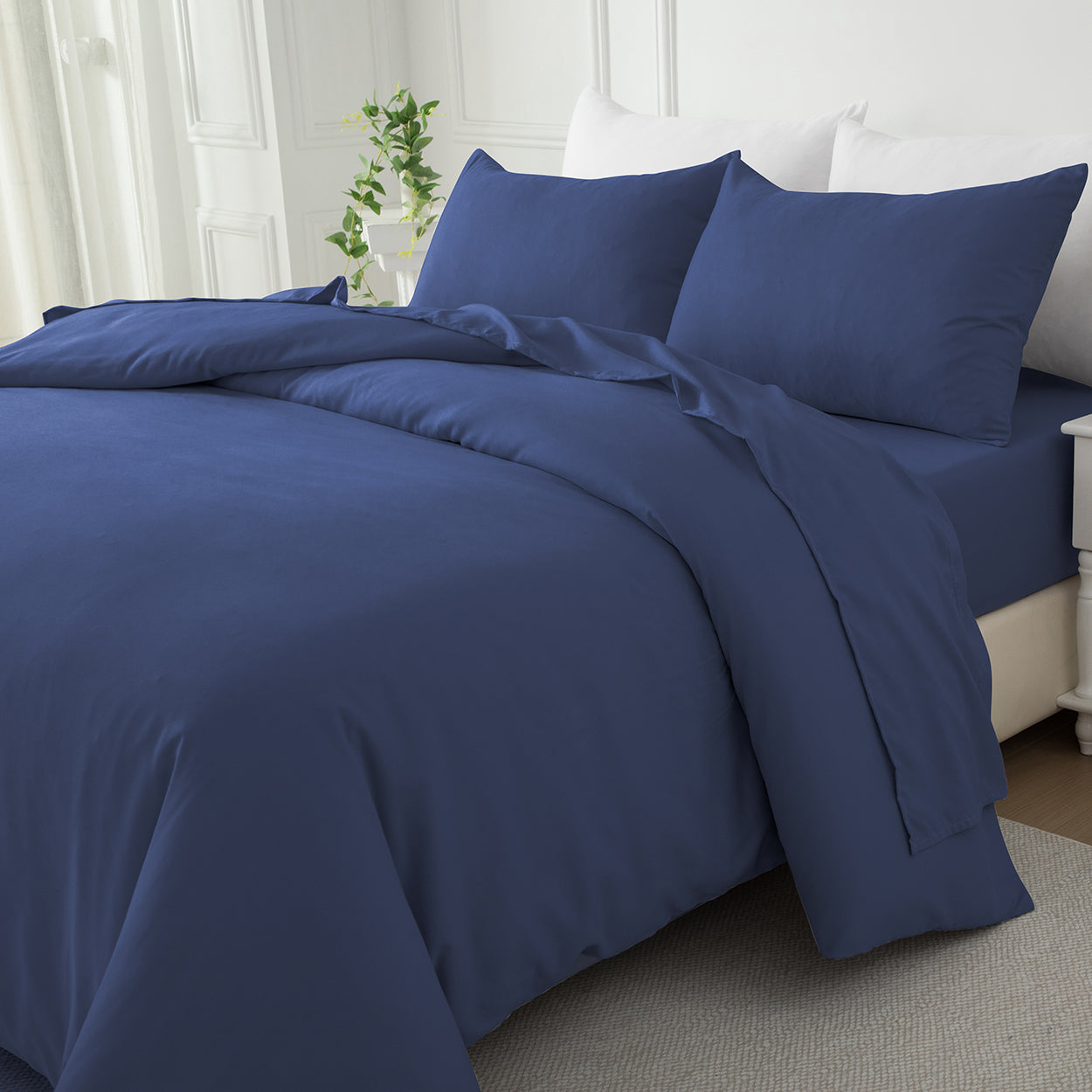 Bellemosa Brushed Microfibre Quilt Cover Set - Quilt Cover & Pillowcases - Navy Blue