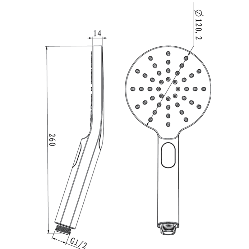 ABS 3 Functions Handheld Shower Head Round - Black