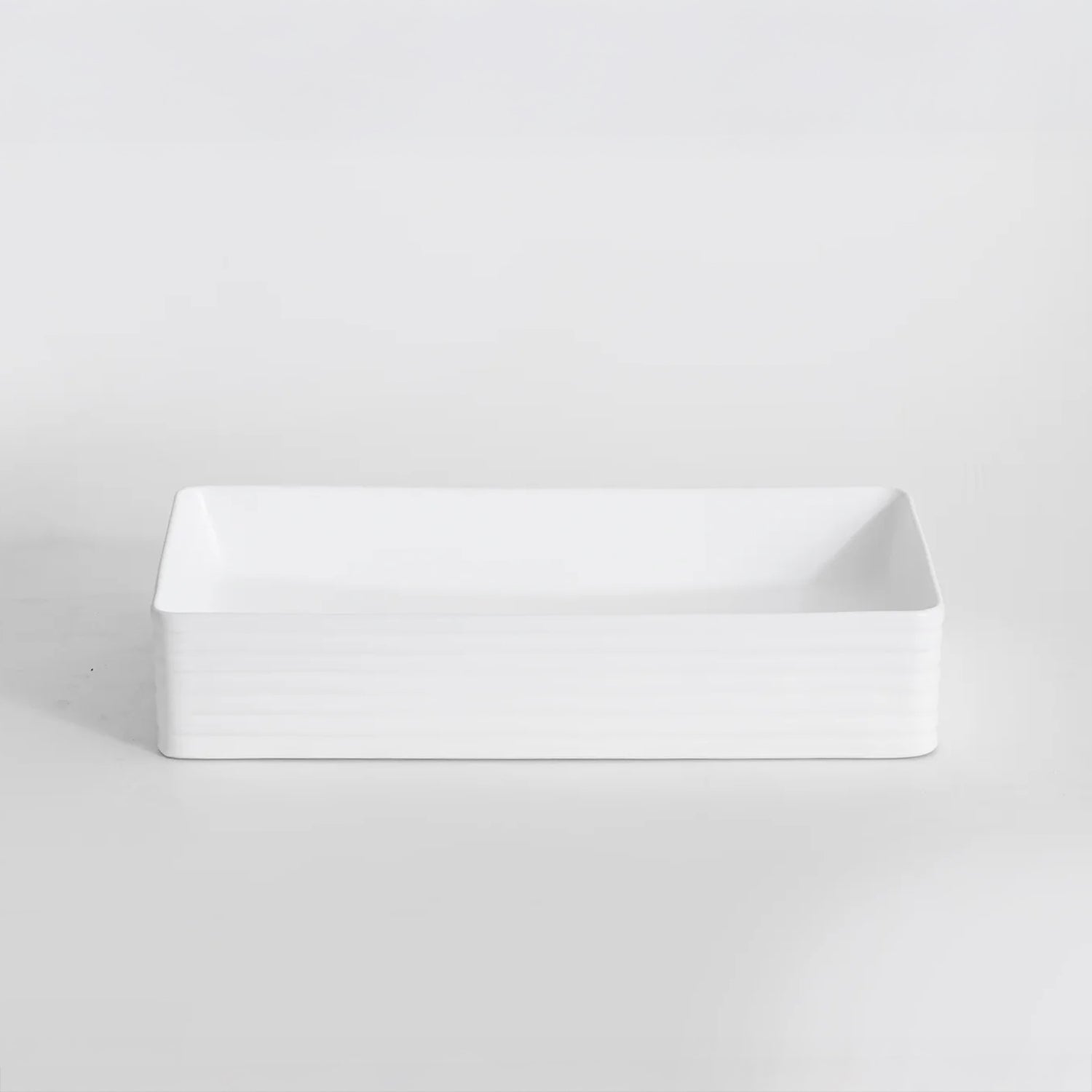 CLAYA RT-6034 Fluted Rectangle Ceramic Above Counter Basin – Matte White
