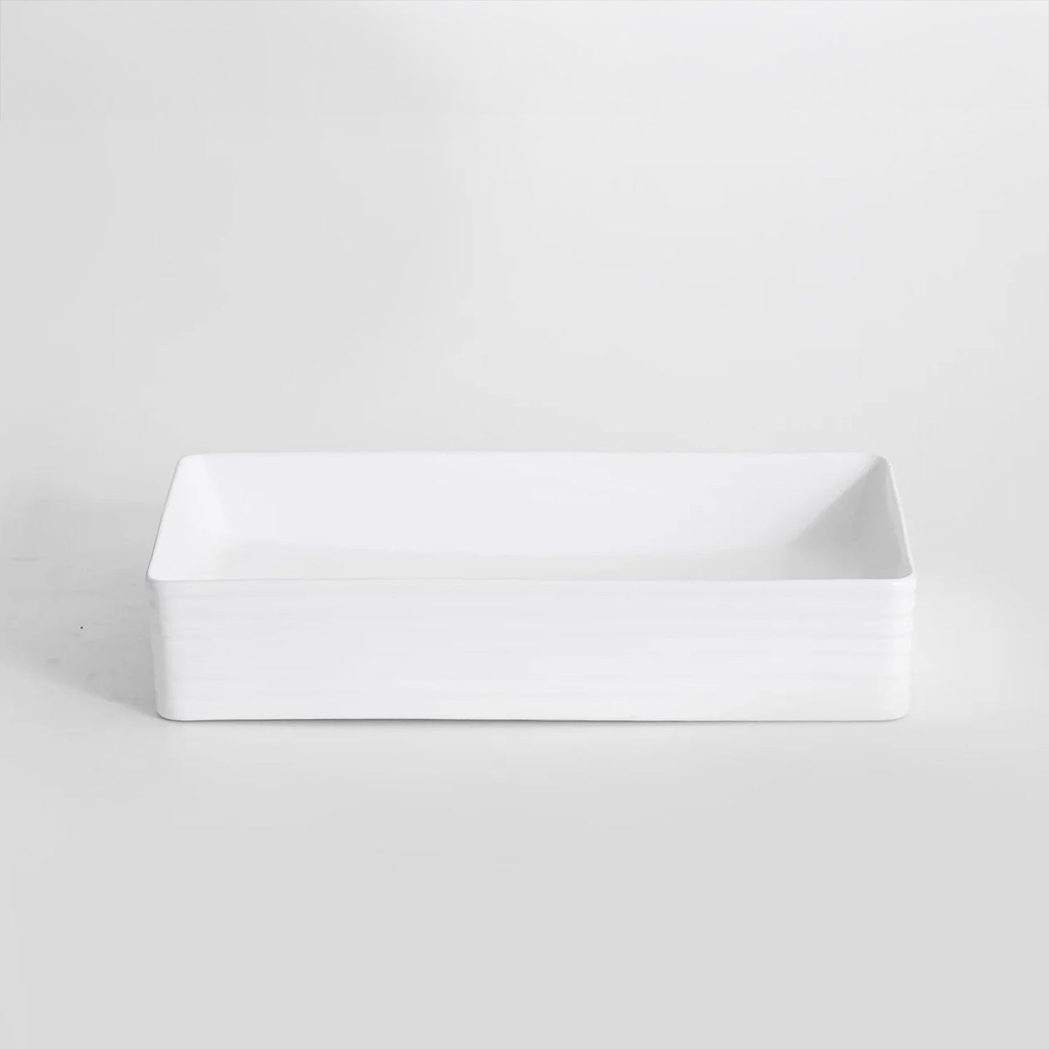CLAYA RT-6034 Fluted Rectangle Ceramic Above Counter Basin – Gloss White