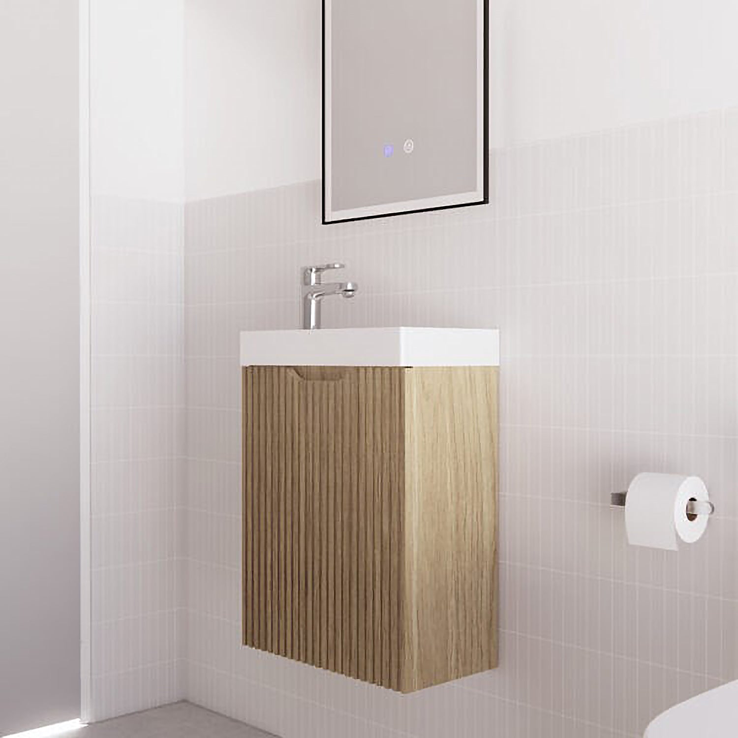 Vienna 450mm Wall Hung Vanity with Polymarble Top - American Oak