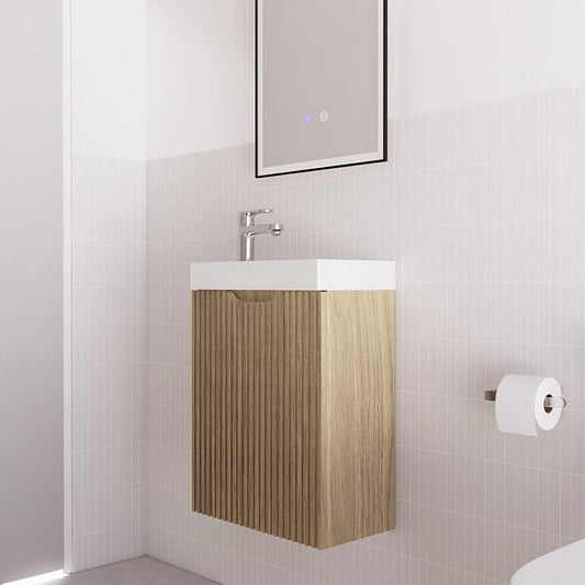 Vienna 450mm Wall Hung Vanity with Polymarble Top - American Oak